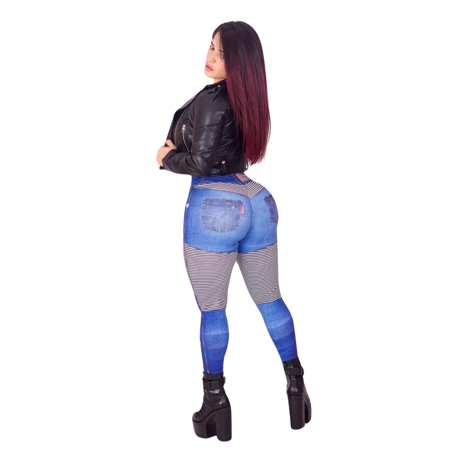Striped Distressed Denim Leggings - One Size (Fits 0-12 US)