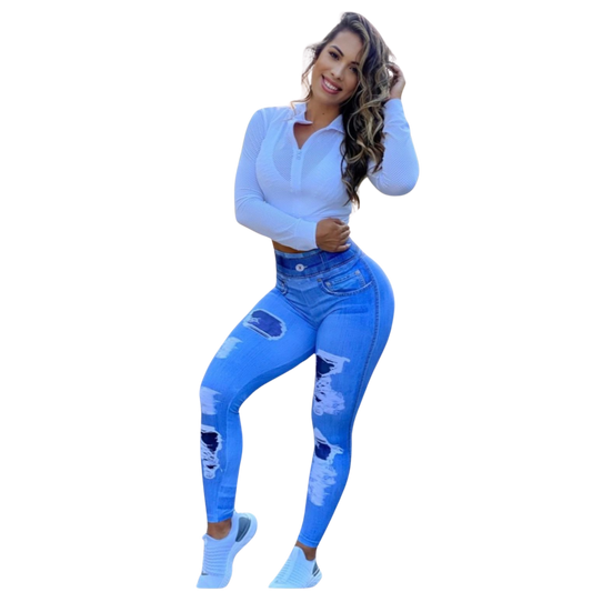 Distressed Blue Leggings - One Size (Fits 0-12 US)